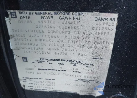 1989 Chevrolet Caprice Classic z USA, uszkodzony, nr VIN 1G1BN51E1KR114758